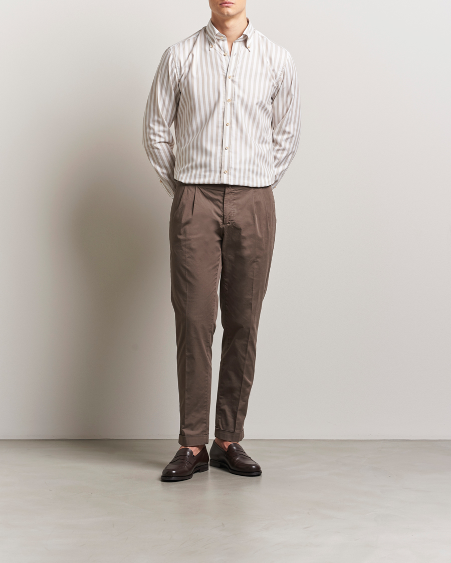 Men | Shirts | Stenströms | Fitted Body Wide Stripe Oxford Shirt Beige