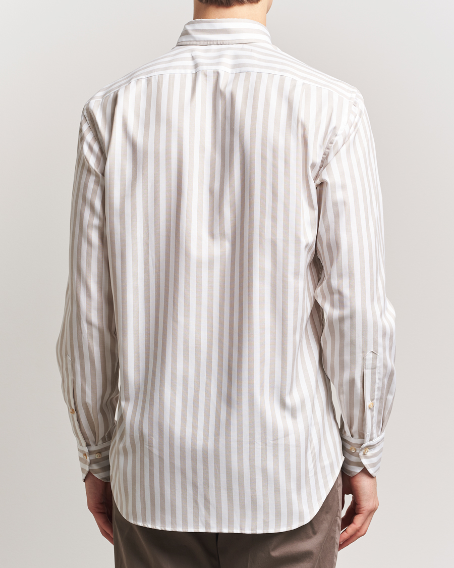Men | Shirts | Stenströms | Fitted Body Wide Stripe Oxford Shirt Beige