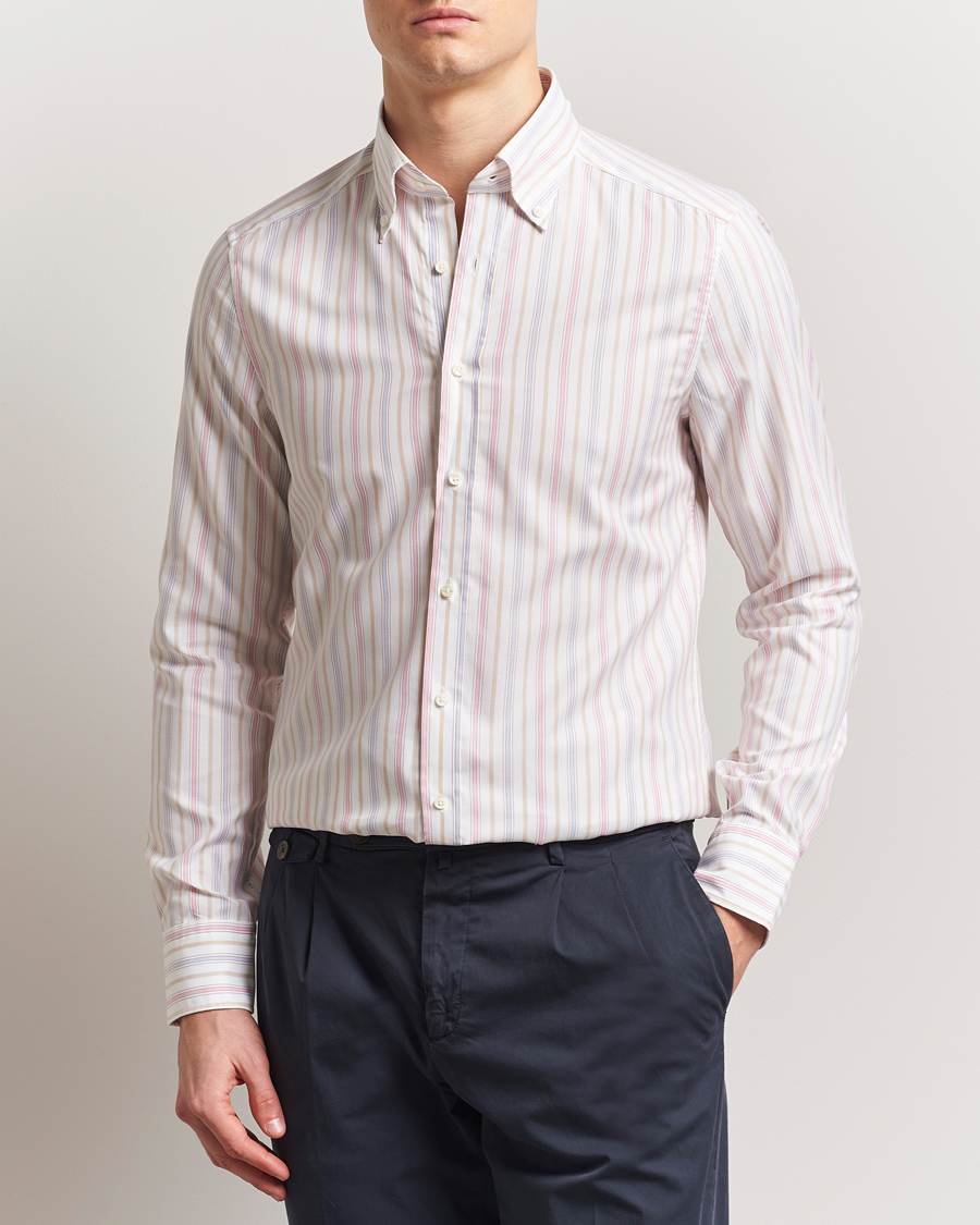Men | Shirts | Stenströms | Slimline Multi Striped Oxford Shirt White