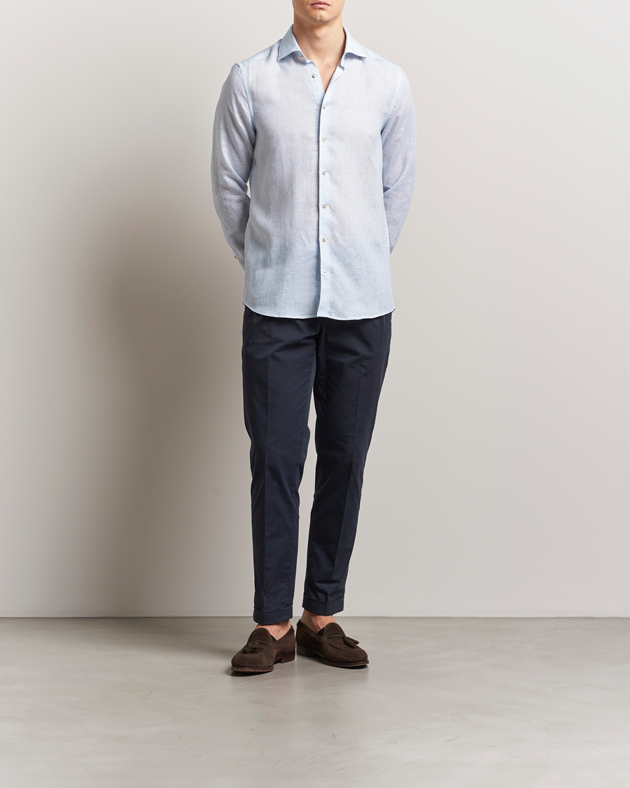 Men | Shirts | Stenströms | Slimline Linen/Lycell Shirt Blue