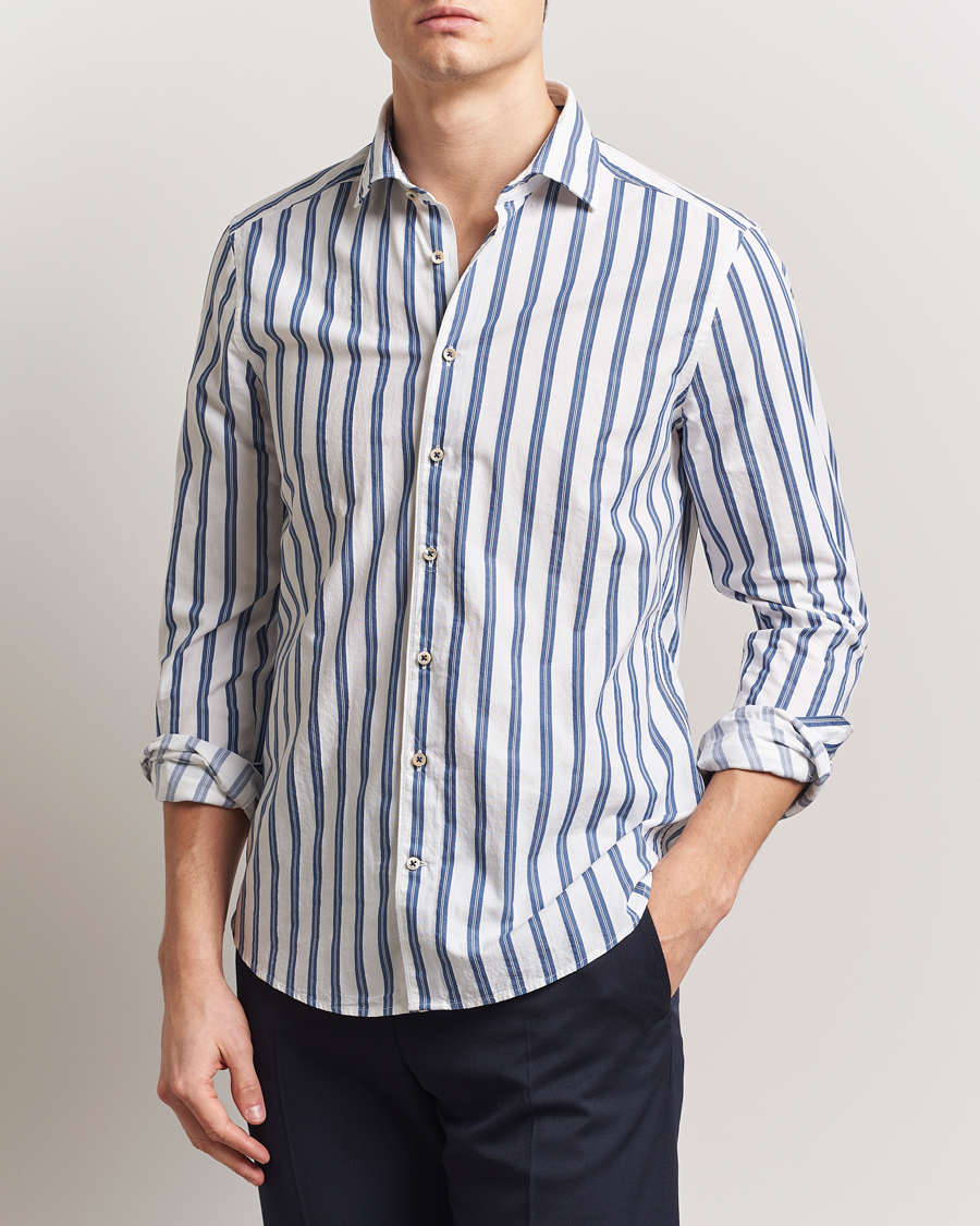 Men | Shirts | Stenströms | Slimline Striped Casual Shirt Blue/White