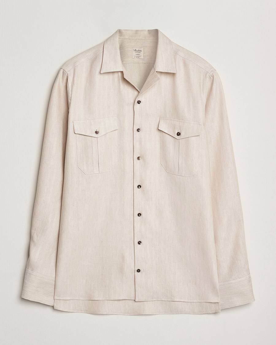 Men | Shirts | Stenströms | Cotton/Lyocel Herringbone Overshirt Beige