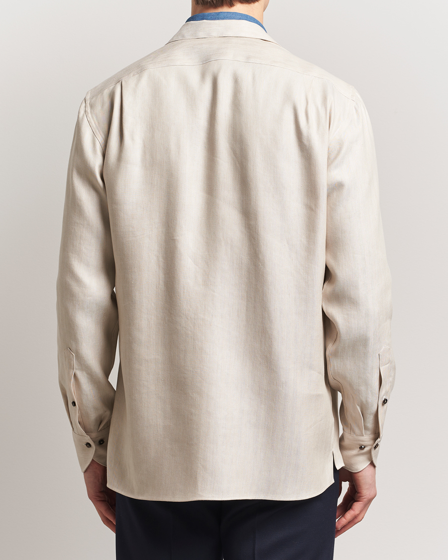 Men | Shirts | Stenströms | Cotton/Lyocel Herringbone Overshirt Beige