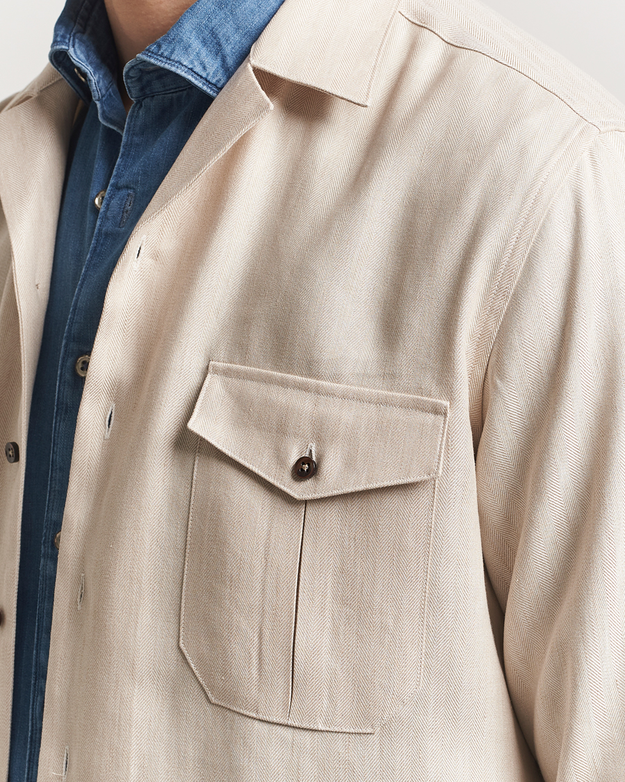 Men | Shirts | Stenströms | Cotton/Lyocel Herringbone Overshirt Beige