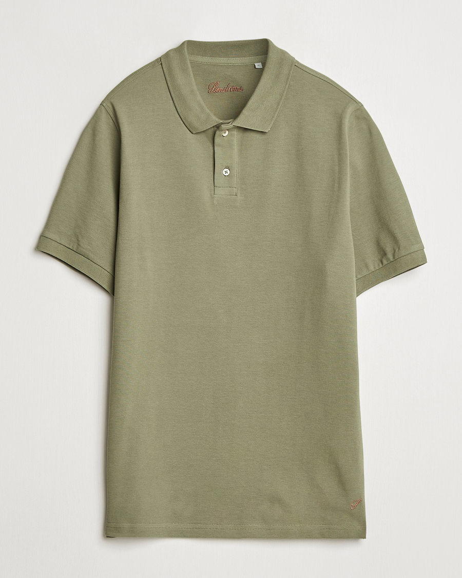 Men | Polo Shirts | Stenströms | Organic Cotton Piquet Polo Shirt Olive