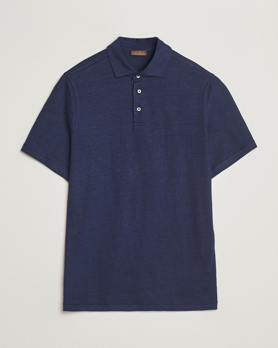 Men | Polo Shirts | Stenströms | Linen Polo Shirt Navy