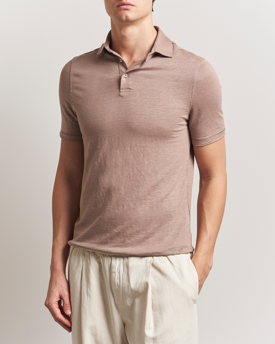 Men | Polo Shirts | Stenströms | Linen Polo Shirt Light Brown