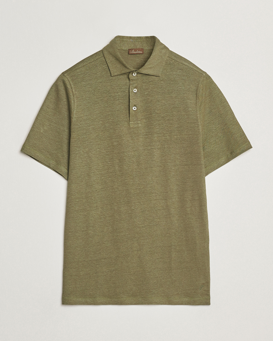 Men | Polo Shirts | Stenströms | Linen Polo Shirt Olive
