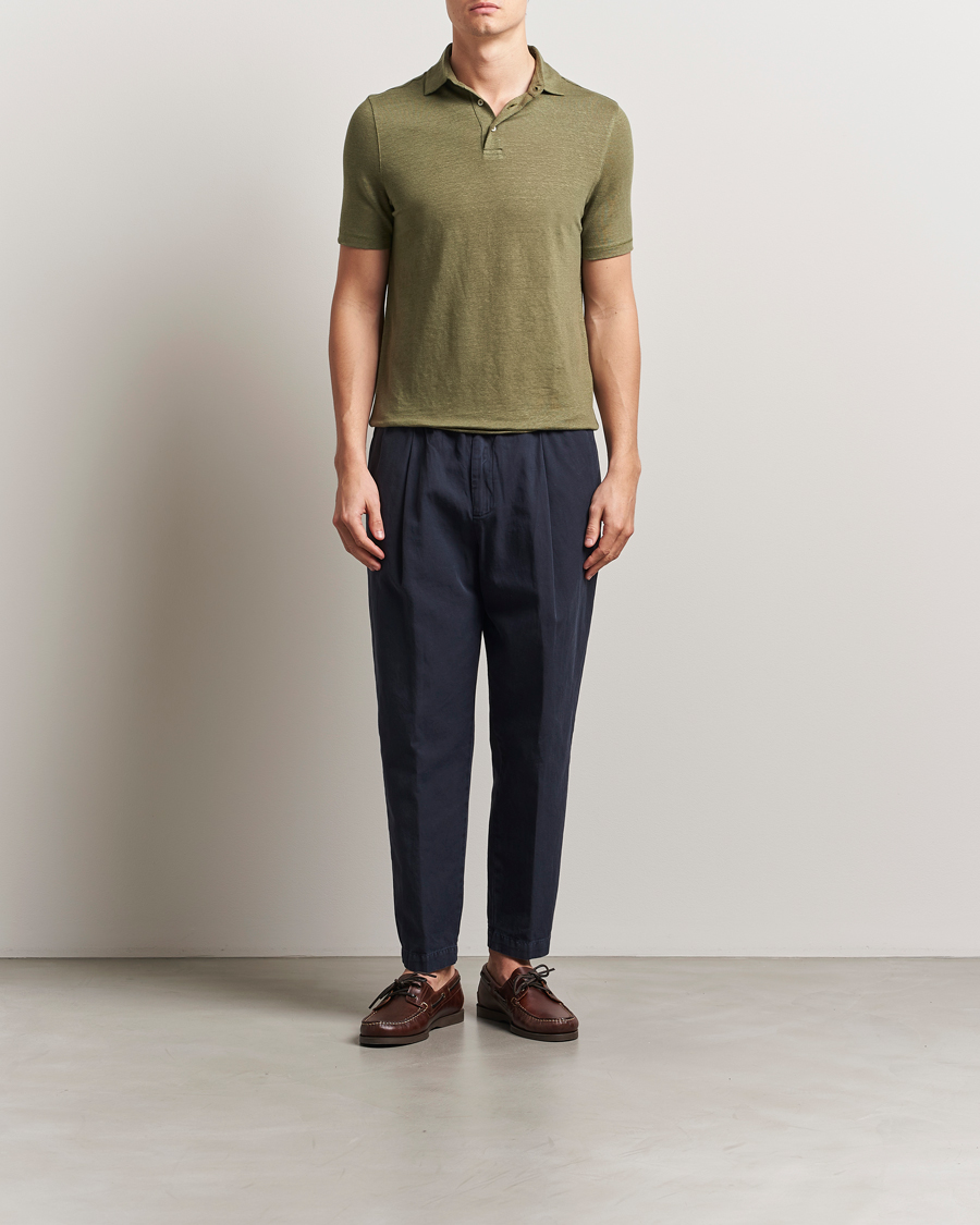 Men | Polo Shirts | Stenströms | Linen Polo Shirt Olive