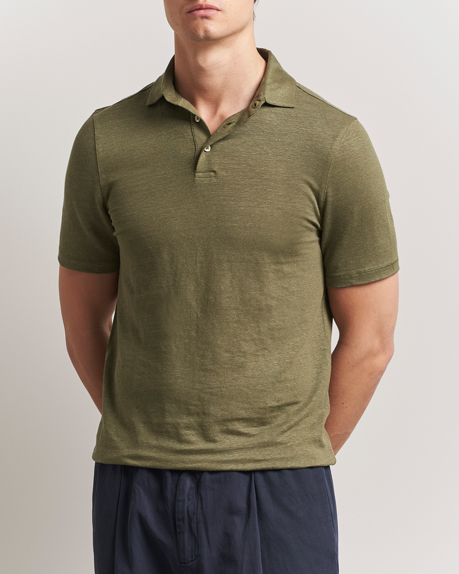 Men | Polo Shirts | Stenströms | Linen Polo Shirt Olive