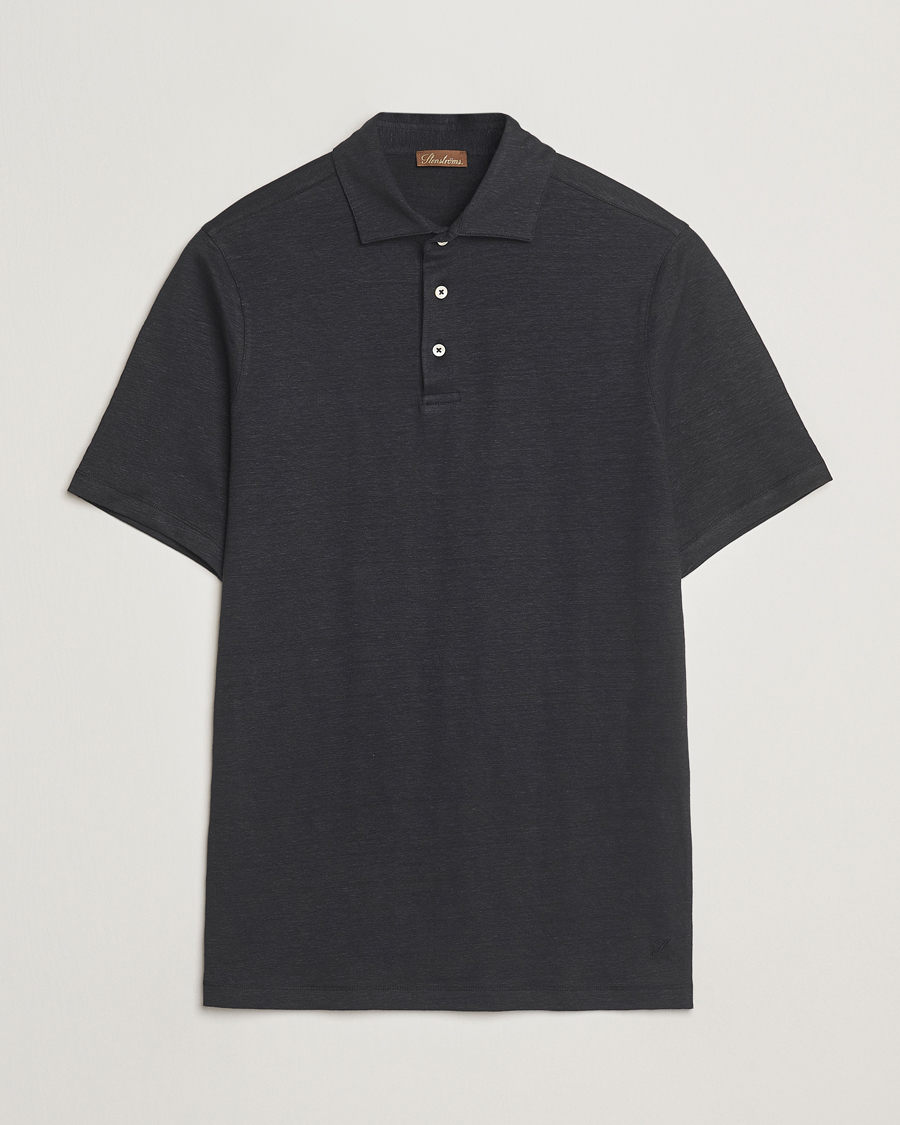 Men | Polo Shirts | Stenströms | Linen Polo Shirt Black