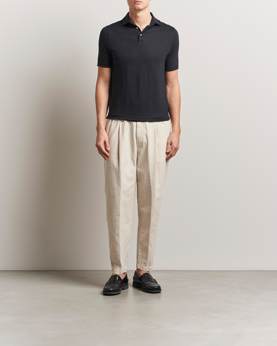 Men | Polo Shirts | Stenströms | Linen Polo Shirt Black