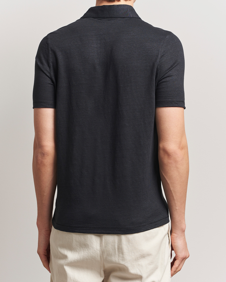 Men | Polo Shirts | Stenströms | Linen Polo Shirt Black