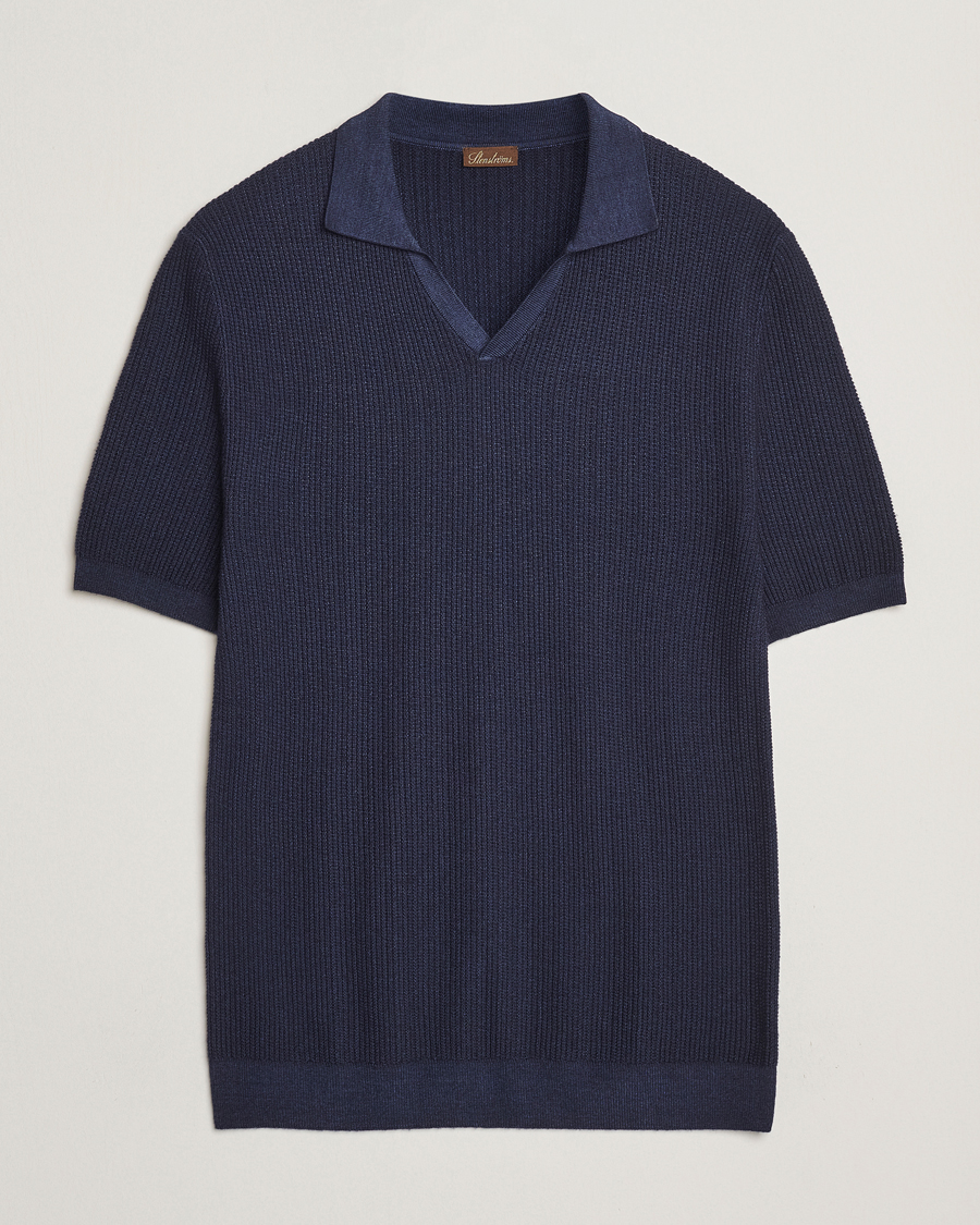 Men | Polo Shirts | Stenströms | Structured Merino Knitted Polo Navy