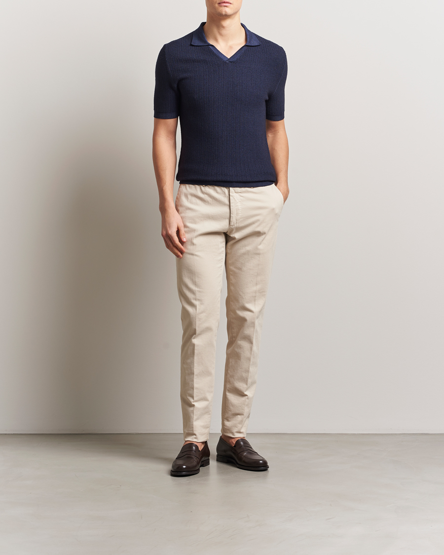 Men | Polo Shirts | Stenströms | Structured Merino Knitted Polo Navy