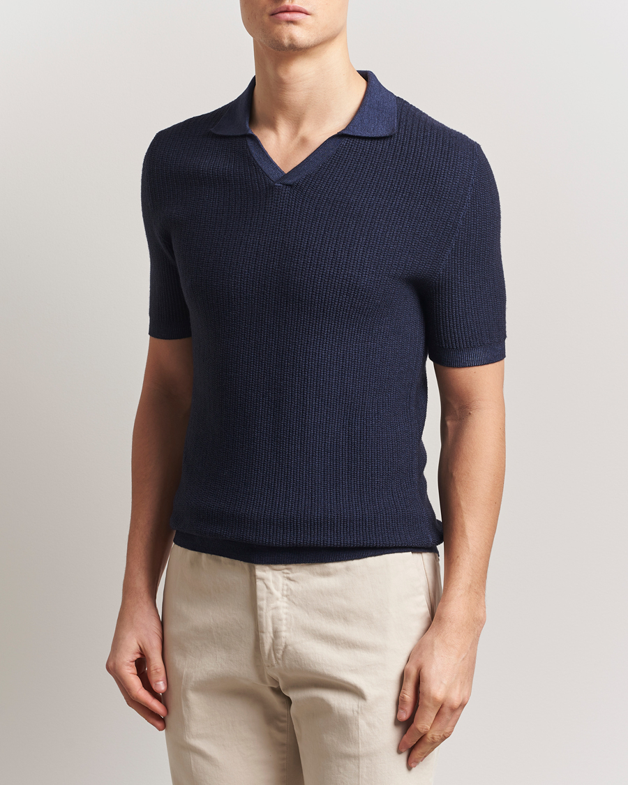 Men | Polo Shirts | Stenströms | Structured Merino Knitted Polo Navy