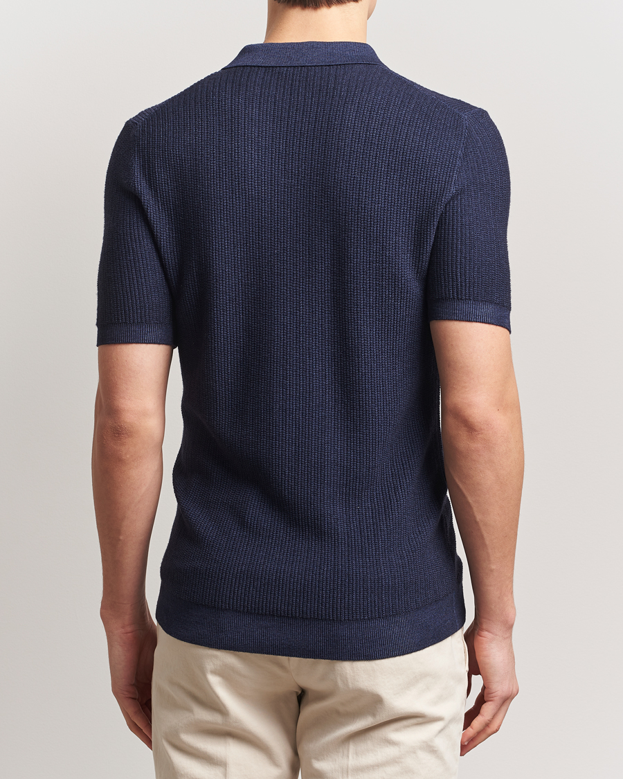 Men | Polo Shirts | Stenströms | Structured Merino Knitted Polo Navy