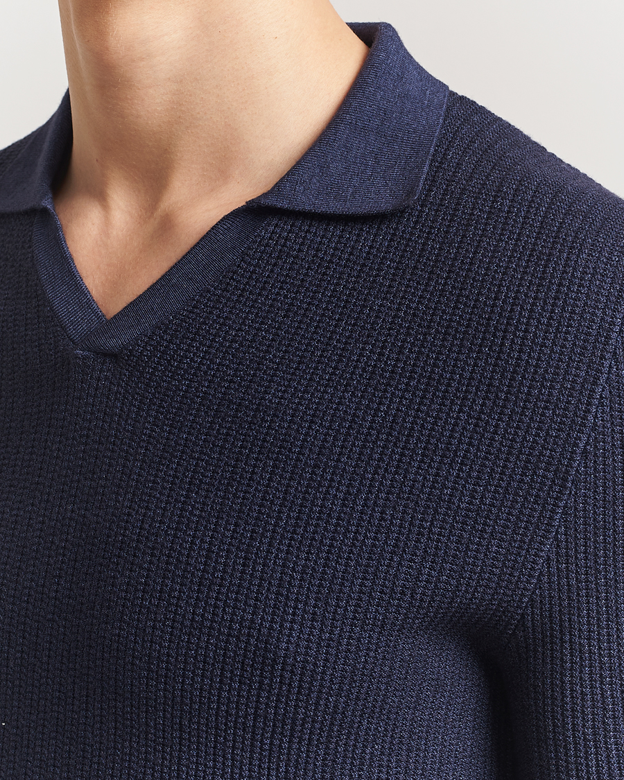 Men | Polo Shirts | Stenströms | Structured Merino Knitted Polo Navy