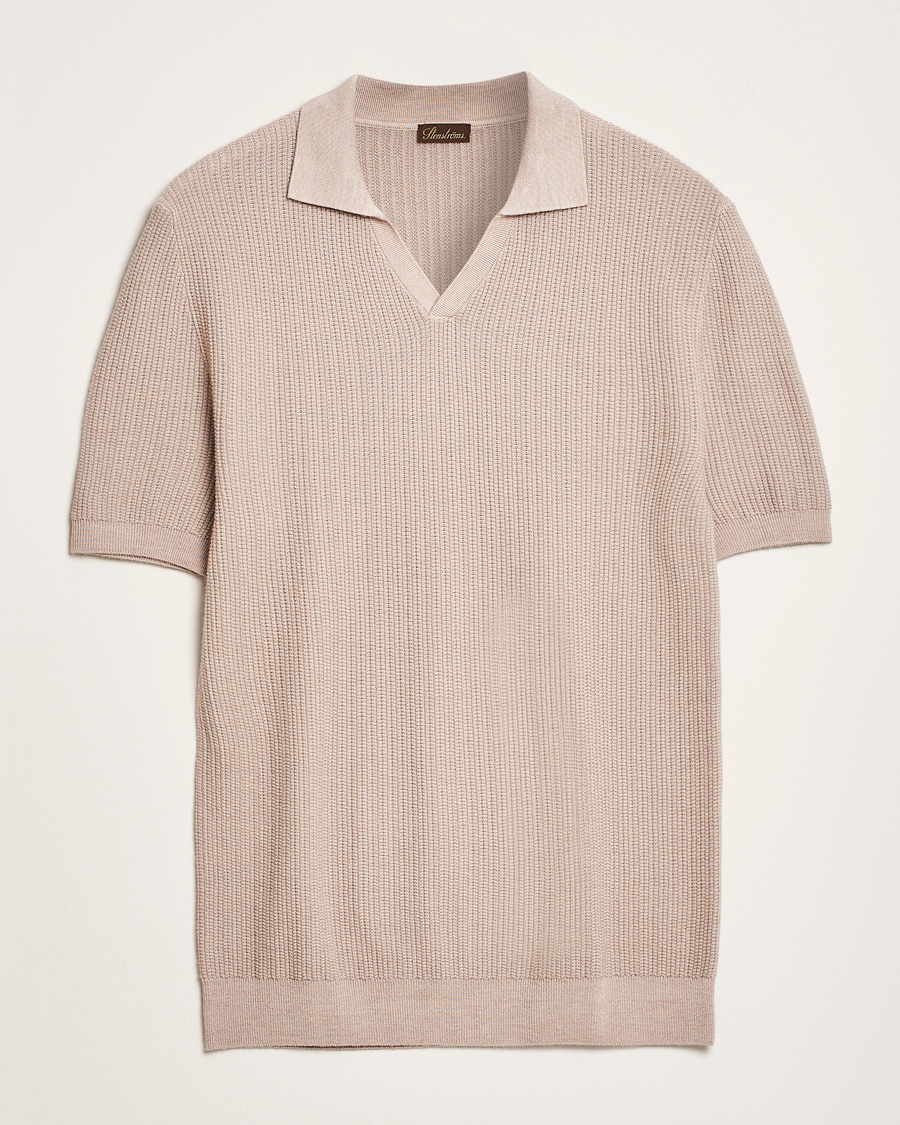 Men | Polo Shirts | Stenströms | Structured Merino Knitted Polo Beige