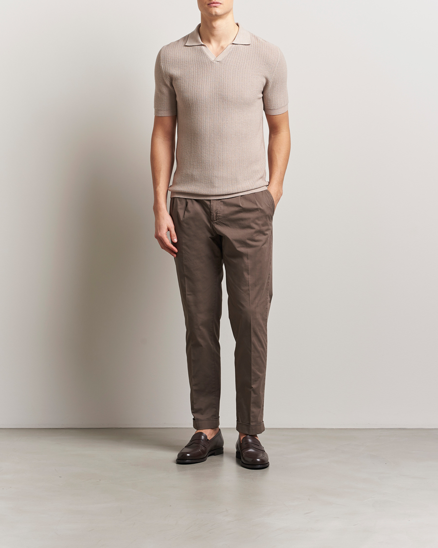 Men | Polo Shirts | Stenströms | Structured Merino Knitted Polo Beige