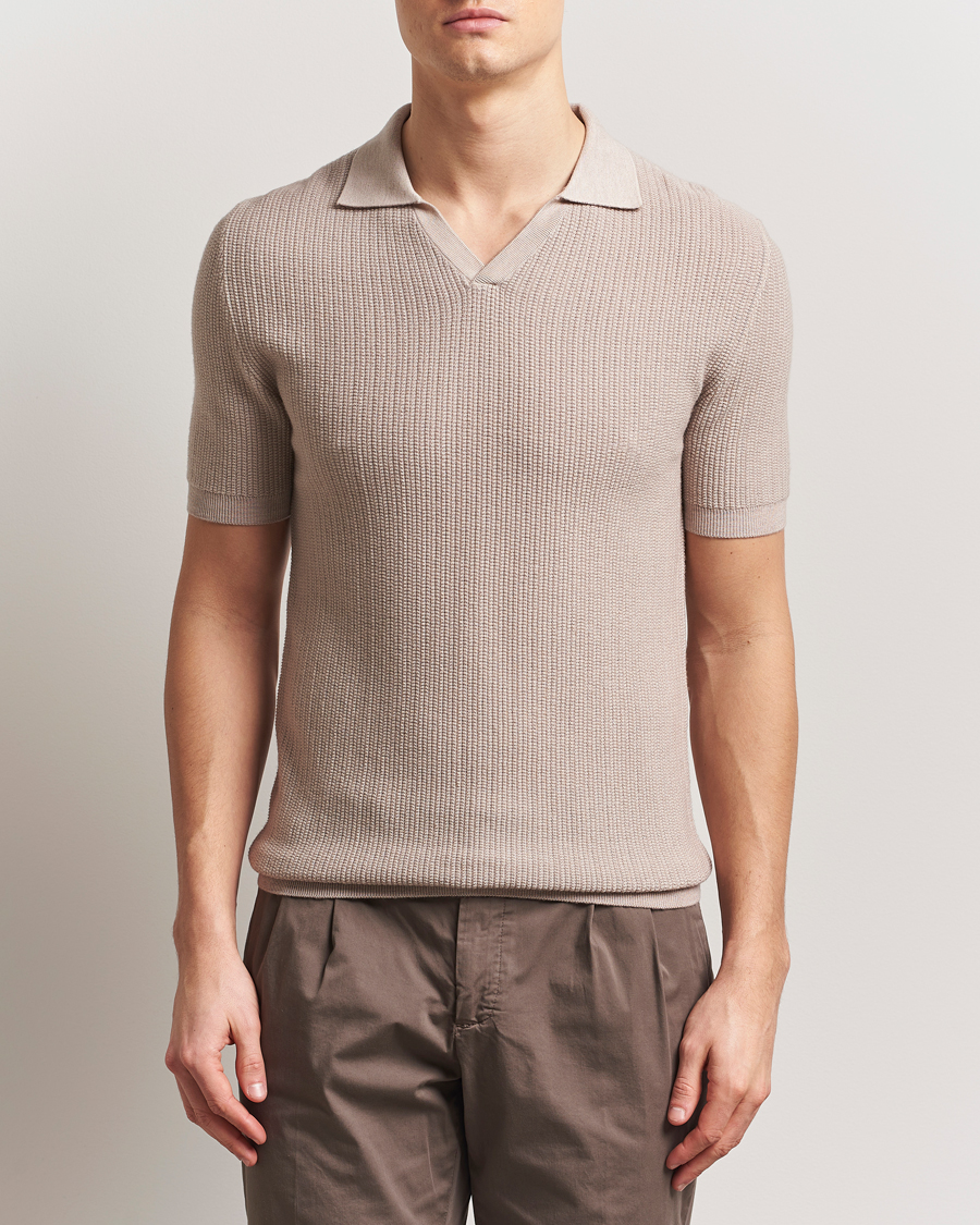 Men | Polo Shirts | Stenströms | Structured Merino Knitted Polo Beige