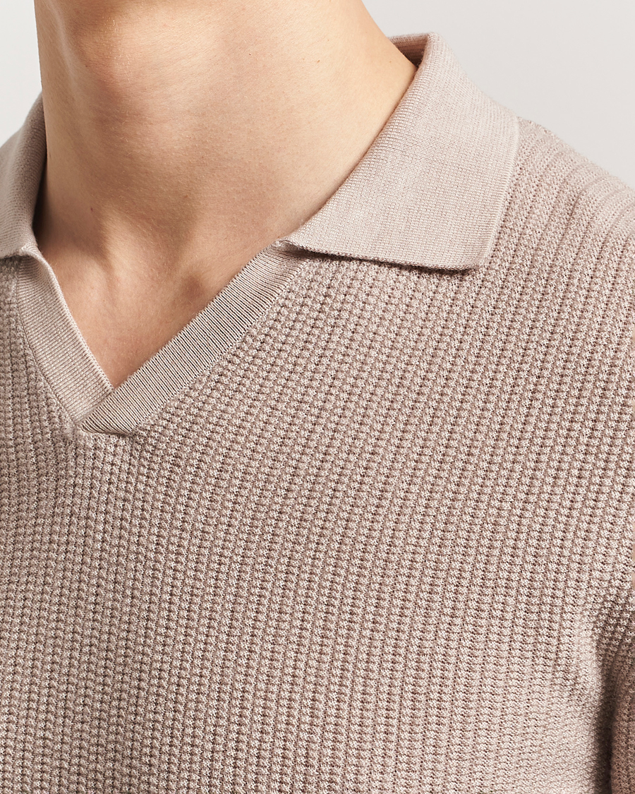 Men | Polo Shirts | Stenströms | Structured Merino Knitted Polo Beige