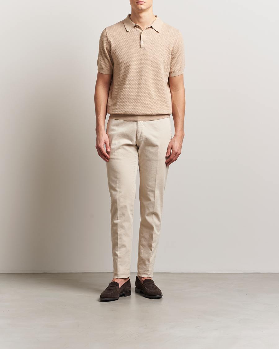 Men | Polo Shirts | Stenströms | Knitted Textured Cotton/Hemp Polo Beige
