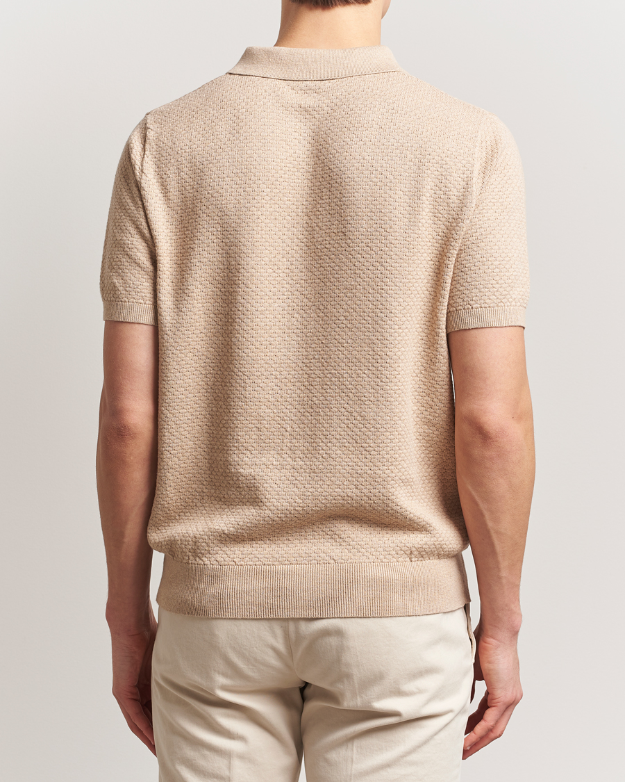 Men | Polo Shirts | Stenströms | Knitted Textured Cotton/Hemp Polo Beige