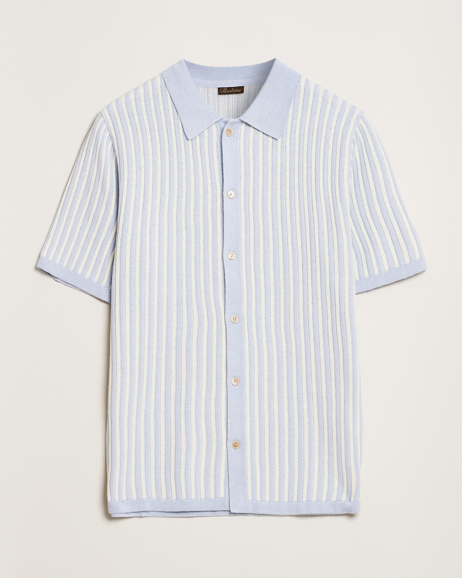 Men | Shirts | Stenströms | Knitted Buttonthru Polo Shirt White/Blue