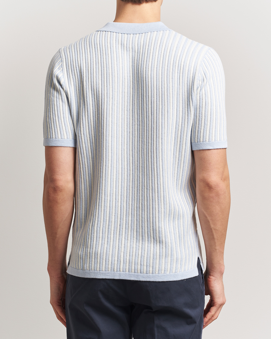 Men | Shirts | Stenströms | Knitted Buttonthru Polo Shirt White/Blue