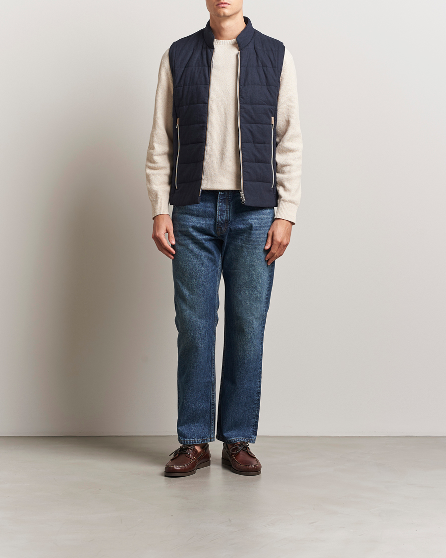 Men | Coats & Jackets | Stenströms | Linen/Alcantar Vest Navy