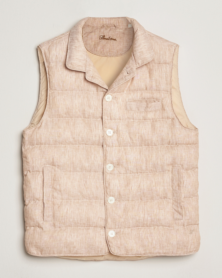 Men | Gilets | Stenströms | Linen Padded Button Vest Beige