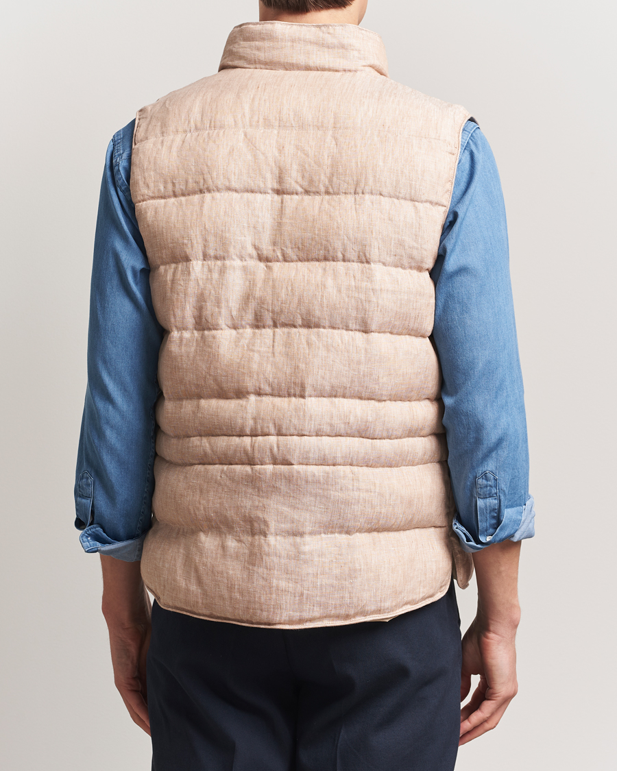 Men | Gilets | Stenströms | Linen Padded Button Vest Beige