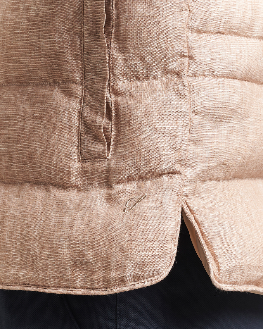Men | Gilets | Stenströms | Linen Padded Button Vest Beige