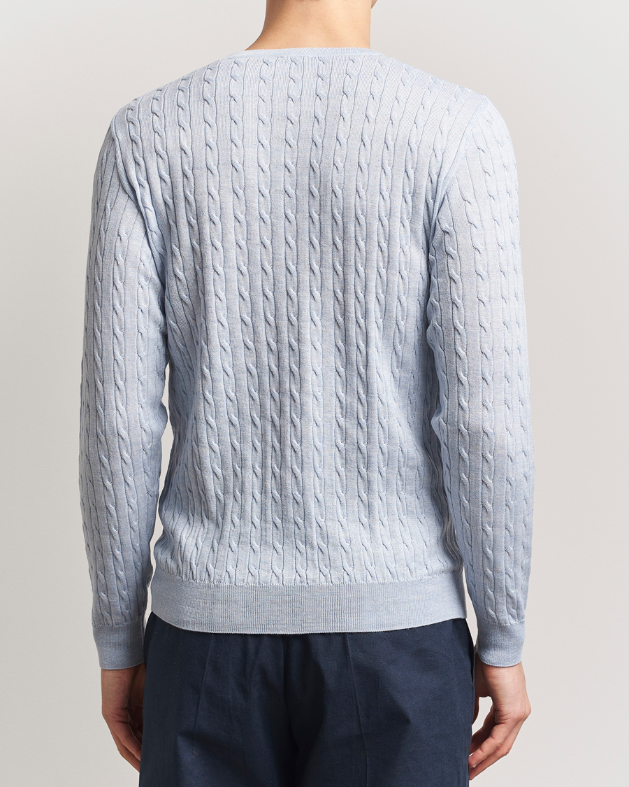Men | Sweaters & Knitwear | Stenströms | Merino Cable Crew Neck Light Blue