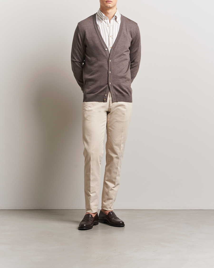 Men | Sweaters & Knitwear | Stenströms | Merino Cardigan Brown