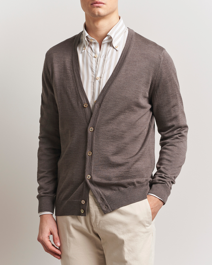 Men | Sweaters & Knitwear | Stenströms | Merino Cardigan Brown
