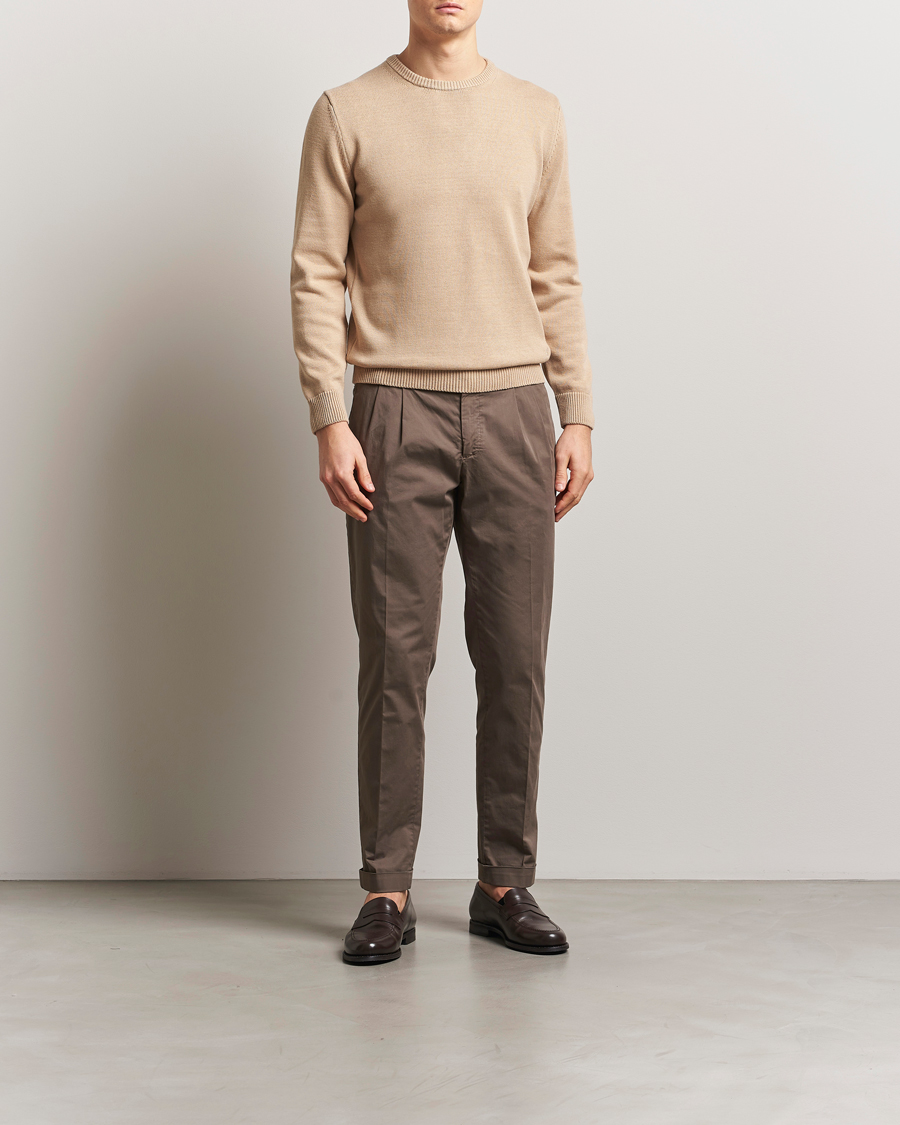 Men | Sweaters & Knitwear | Stenströms | Organic Cotton Knitted Sweater Beige