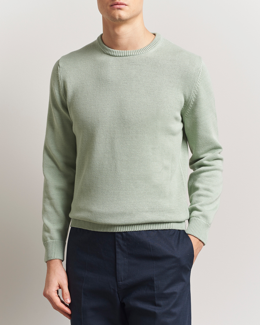 Men | Sweaters & Knitwear | Stenströms | Organic Cotton Knitted Sweater Mint Green