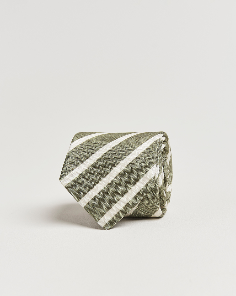 Men | Ties | Stenströms | Silk/Linen Striped Tie Green