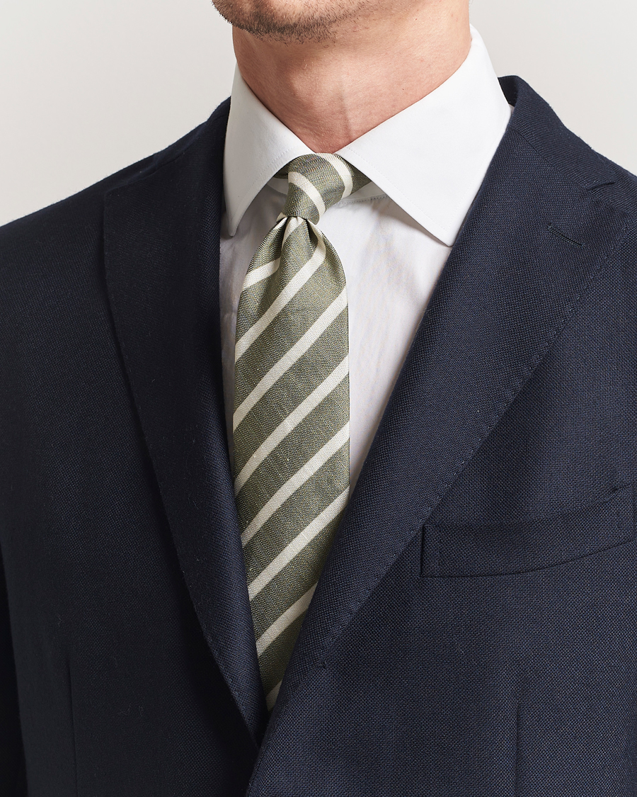 Men | Ties | Stenströms | Silk/Linen Striped Tie Green
