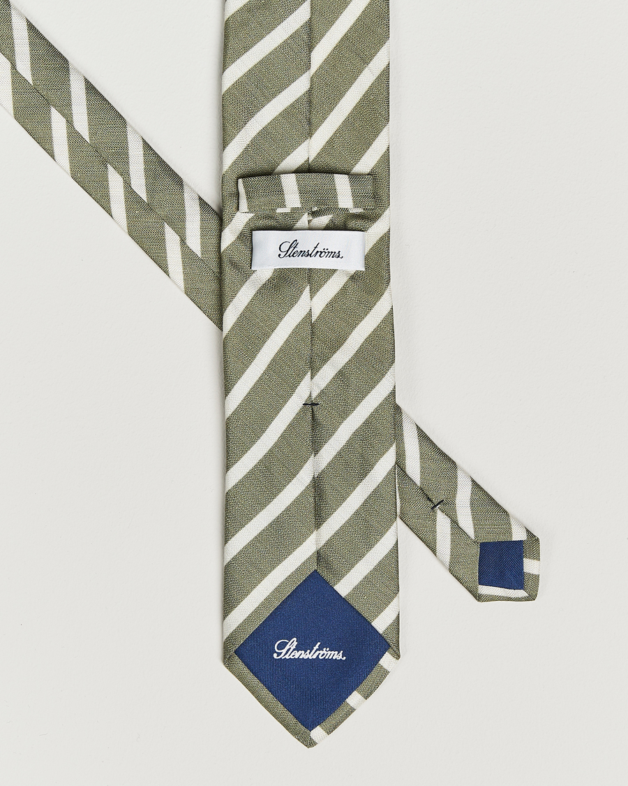 Men | Ties | Stenströms | Silk/Linen Striped Tie Green