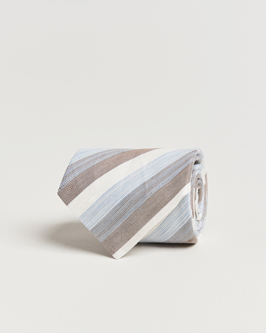 Men | Ties | Stenströms | Silk/Linen Mutli Striped Tie Brown