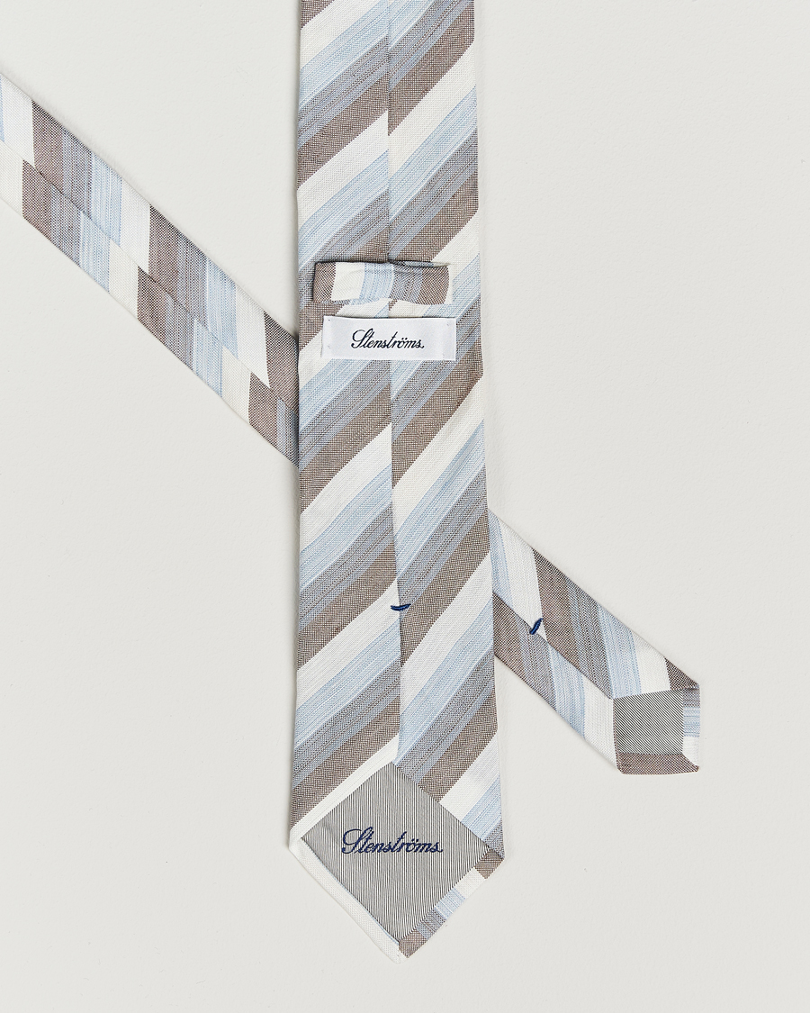 Men | Ties | Stenströms | Silk/Linen Mutli Striped Tie Brown