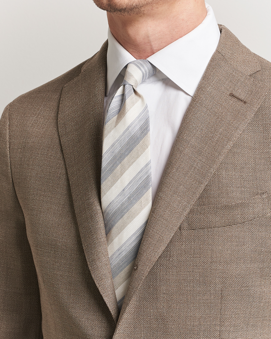 Men | Ties | Stenströms | Silk/Linen Mutli Striped Tie Beige