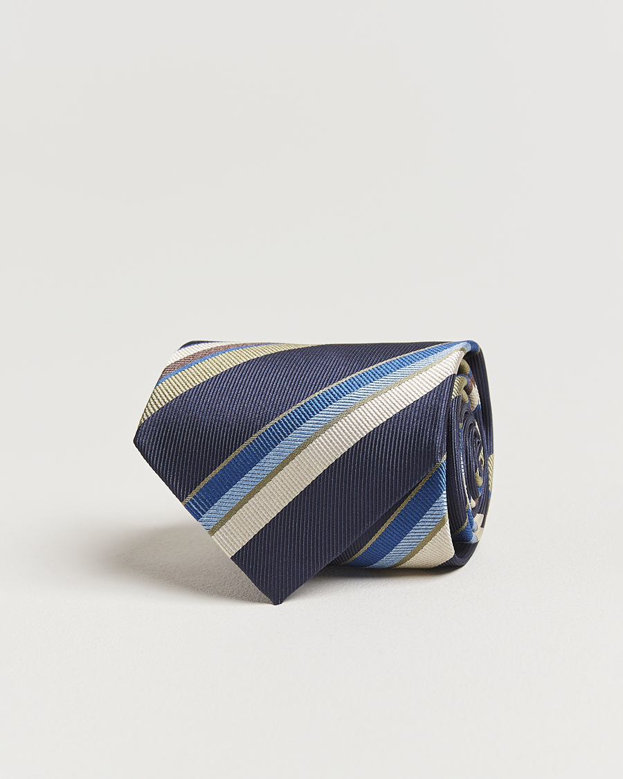 Men | Ties | Stenströms | Striped Silk Tie Navy
