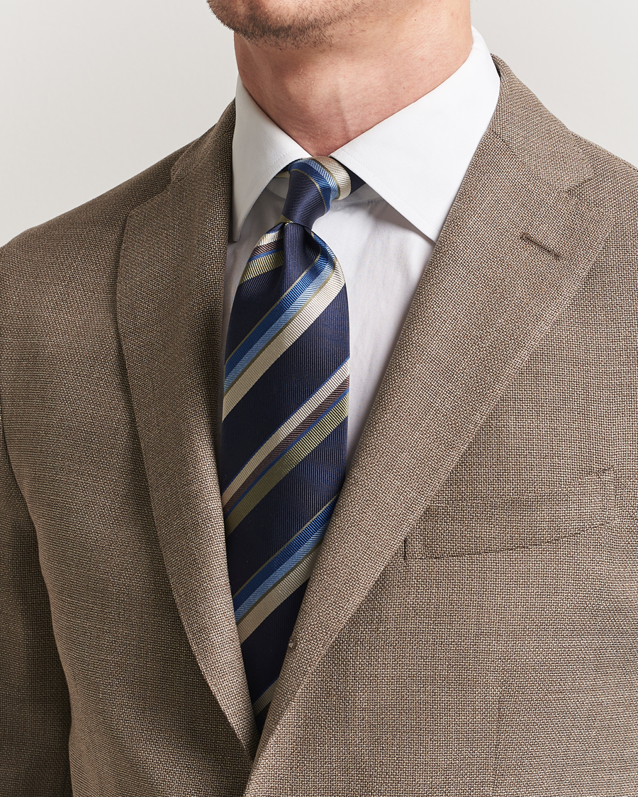 Men | Ties | Stenströms | Striped Silk Tie Navy