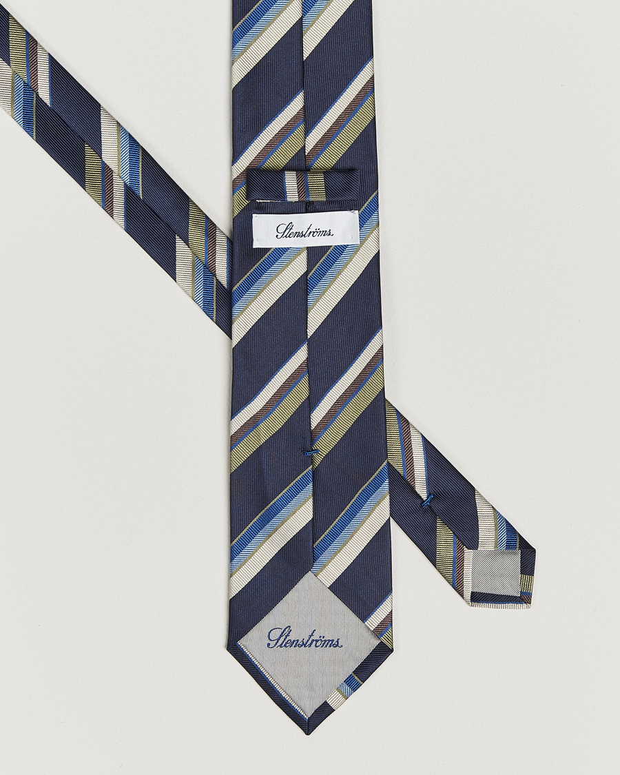 Men | Ties | Stenströms | Striped Silk Tie Navy