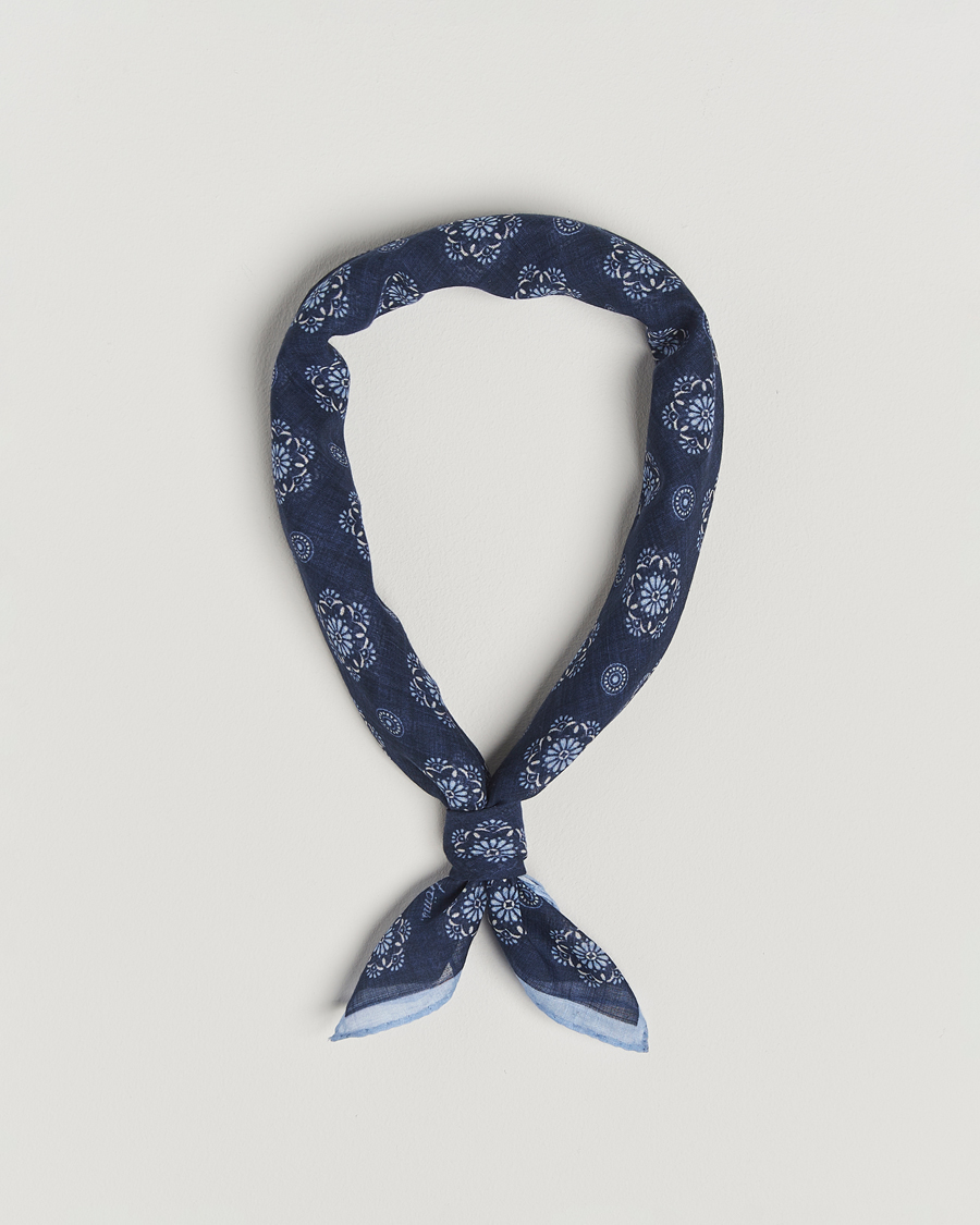 Men | Dress Scarves | Stenströms | Printed Cotton Bandana Navy