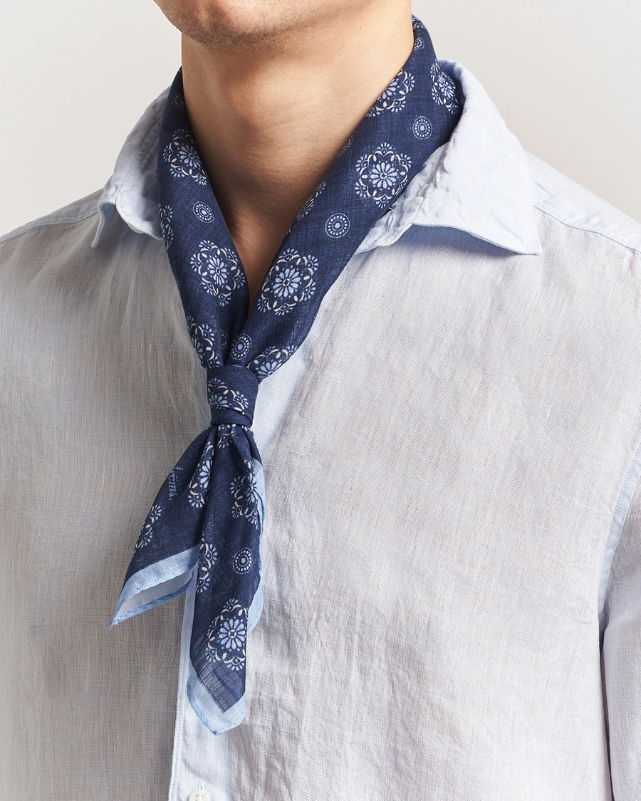 Men | Dress Scarves | Stenströms | Printed Cotton Bandana Navy